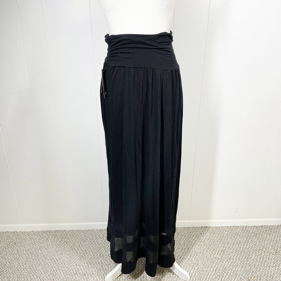 NEW AB Studio Black Maxi Skirt with Mesh Hem Medium - Picture 1 of 5